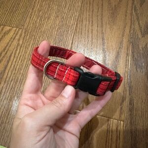 Handmade Christmas Red Plaid Adjustable Dog Collar 8.5 inch-12 inch Size M